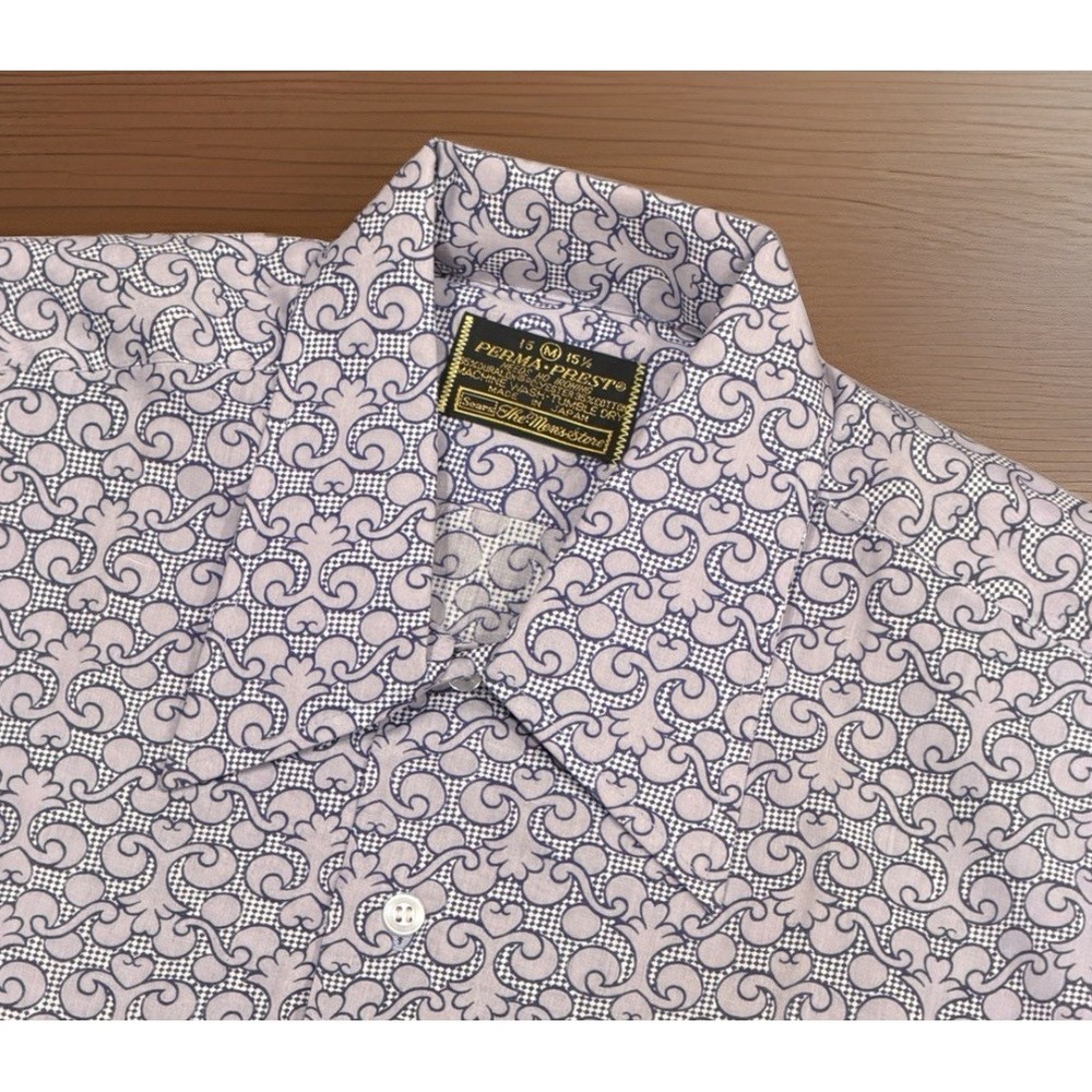 VTG 50/60s Sears Perma Prest Geometric Button Up Shirt Men's M Made In Japan